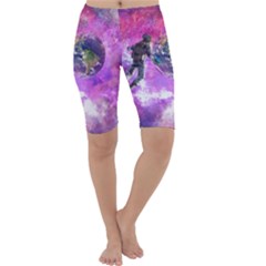 Astronaut Earth Space Planet Fantasy Cropped Leggings  by Ravend