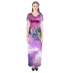 Astronaut Earth Space Planet Fantasy Short Sleeve Maxi Dress by Ravend