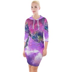 Astronaut Earth Space Planet Fantasy Quarter Sleeve Hood Bodycon Dress by Ravend