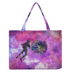 Astronaut Earth Space Planet Fantasy Zipper Medium Tote Bag by Ravend