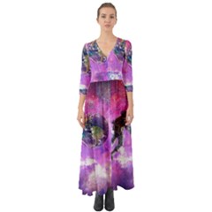 Astronaut Earth Space Planet Fantasy Button Up Boho Maxi Dress by Ravend