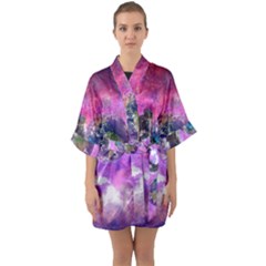 Astronaut Earth Space Planet Fantasy Half Sleeve Satin Kimono  by Ravend