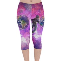 Astronaut Earth Space Planet Fantasy Velvet Capri Leggings  by Ravend