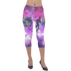 Astronaut Earth Space Planet Fantasy Lightweight Velour Capri Leggings  by Ravend