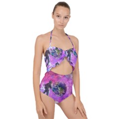 Astronaut Earth Space Planet Fantasy Scallop Top Cut Out Swimsuit