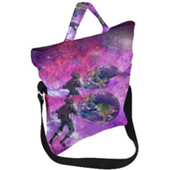 Astronaut Earth Space Planet Fantasy Fold Over Handle Tote Bag