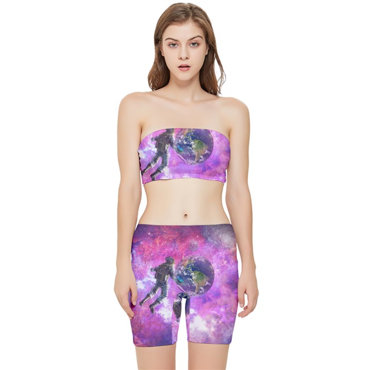 Astronaut Earth Space Planet Fantasy Stretch Shorts and Tube Top Set