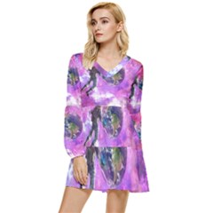 Astronaut Earth Space Planet Fantasy Tiered Long Sleeve Mini Dress by Ravend