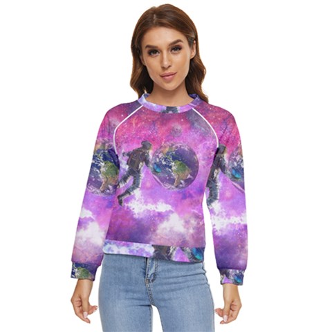 Astronaut Earth Space Planet Fantasy Women s Long Sleeve Raglan Tee by Ravend