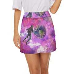 Astronaut Earth Space Planet Fantasy Mini Front Wrap Skirt by Ravend