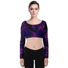 Fractal Mandelbrot Abstract Background Pattern Velvet Long Sleeve Crop Top by danenraven