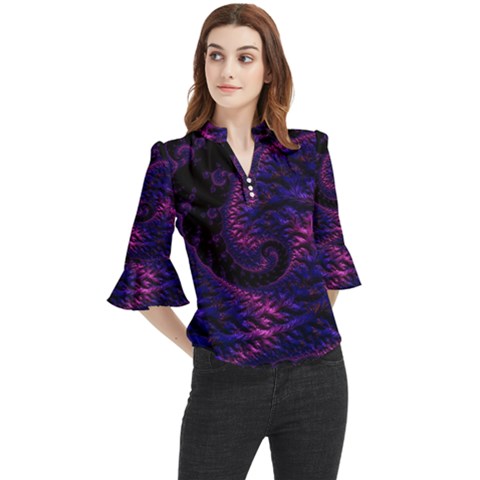 Fractal Mandelbrot Abstract Background Pattern Loose Horn Sleeve Chiffon Blouse by danenraven