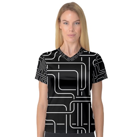 Illustration Circuit Cpu Pcb Electronic Wires V-neck Sport Mesh Tee by Wegoenart