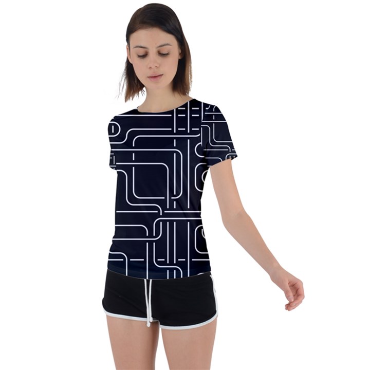 Illustration Circuit Cpu Pcb Electronic Wires Back Circle Cutout Sports Tee