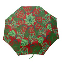 Leaves Pattern Red Green Nature Folding Umbrellas by Wegoenart