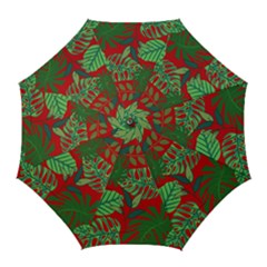 Leaves Pattern Red Green Nature Golf Umbrellas by Wegoenart