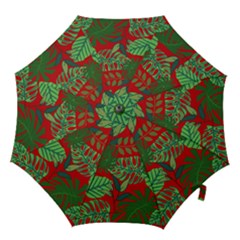 Leaves Pattern Red Green Nature Hook Handle Umbrellas (medium) by Wegoenart