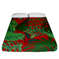 Leaves Pattern Red Green Nature Fitted Sheet (california King Size) by Wegoenart