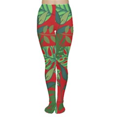 Leaves Pattern Red Green Nature Tights by Wegoenart