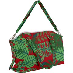 Leaves Pattern Red Green Nature Canvas Crossbody Bag by Wegoenart