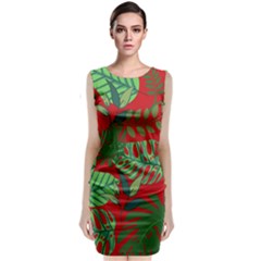 Leaves Pattern Red Green Nature Classic Sleeveless Midi Dress by Wegoenart