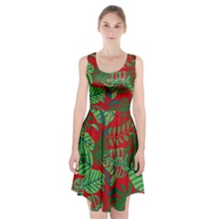 Leaves Pattern Red Green Nature Racerback Midi Dress by Wegoenart