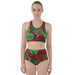 Leaves Pattern Red Green Nature Racer Back Bikini Set by Wegoenart