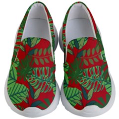 Leaves Pattern Red Green Nature Kids Lightweight Slip Ons by Wegoenart