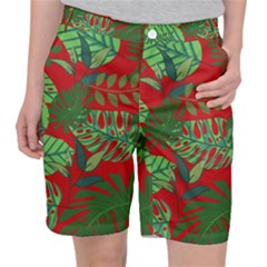 Leaves Pattern Red Green Nature Pocket Shorts by Wegoenart