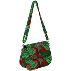 Leaves Pattern Red Green Nature Saddle Handbag by Wegoenart