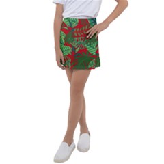 Leaves Pattern Red Green Nature Kids  Tennis Skirt by Wegoenart