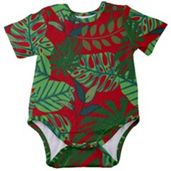 Leaves Pattern Red Green Nature Baby Short Sleeve Onesie Bodysuit by Wegoenart