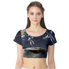 Planet Ball Shaped Universe Science Short Sleeve Crop Top by Wegoenart