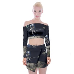 Planet Ball Shaped Universe Science Off Shoulder Top With Mini Skirt Set by Wegoenart