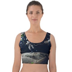 Planet Ball Shaped Universe Science Velvet Crop Top by Wegoenart