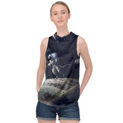 Planet Ball Shaped Universe Science High Neck Satin Top by Wegoenart