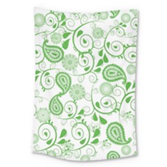 Paisley Floral Green Background Large Tapestry by Wegoenart