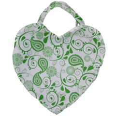 Paisley Floral Green Background Giant Heart Shaped Tote by Wegoenart