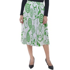 Paisley Floral Green Background Classic Velour Midi Skirt  by Wegoenart