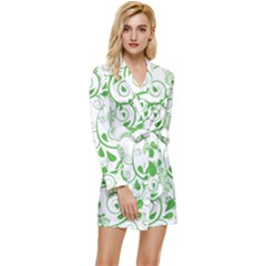 Paisley Floral Green Background Long Sleeve Satin Robe by Wegoenart