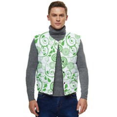 Paisley Floral Green Background Men s Short Button Up Puffer Vest	