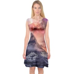 Mountain Cosmos Universe Nature Capsleeve Midi Dress by Wegoenart