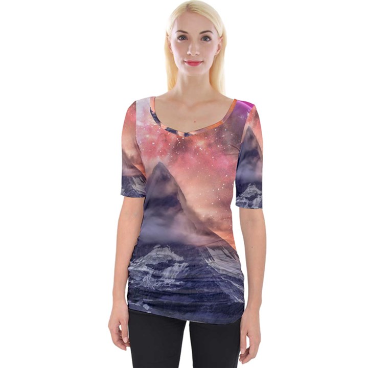 Mountain Cosmos Universe Nature Wide Neckline Tee