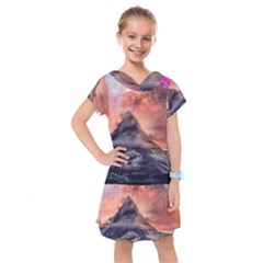 Mountain Cosmos Universe Nature Kids  Drop Waist Dress by Wegoenart