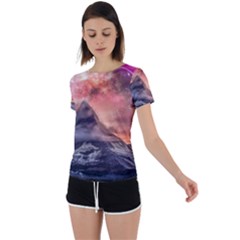 Mountain Cosmos Universe Nature Back Circle Cutout Sports Tee by Wegoenart