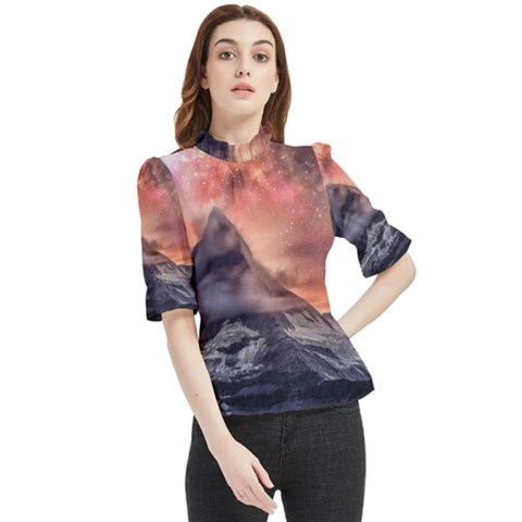 Mountain Cosmos Universe Nature Frill Neck Blouse by Wegoenart