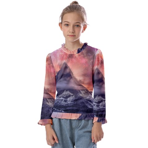 Mountain Cosmos Universe Nature Kids  Frill Detail Tee by Wegoenart