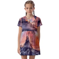 Mountain Cosmos Universe Nature Kids  Asymmetric Collar Dress by Wegoenart