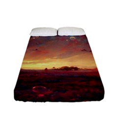 Fantasy World Red Bubbles Landscape Fitted Sheet (full/ Double Size) by Wegoenart