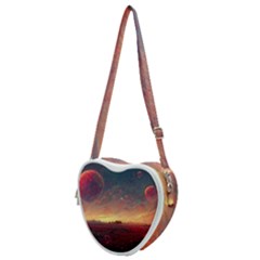 Fantasy World Red Bubbles Landscape Heart Shoulder Bag by Wegoenart